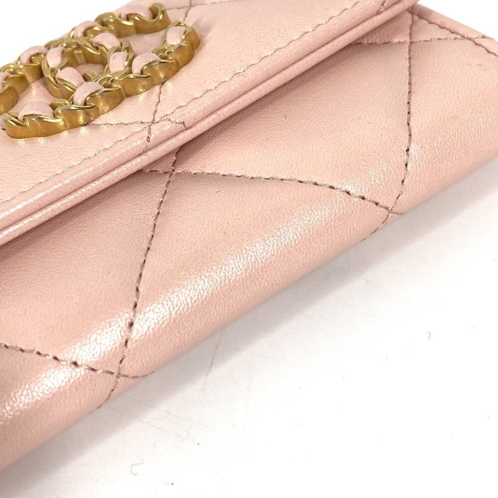 CHANEL Authentic Pink Lambskin Leather Logo Wallet - Picture 4 of 9